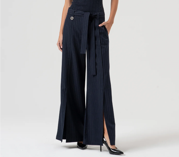 Fracomina Pantalone flare in tessuto gessato