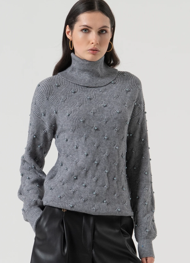 Fracomina Maglia regular con punto treccia e perle