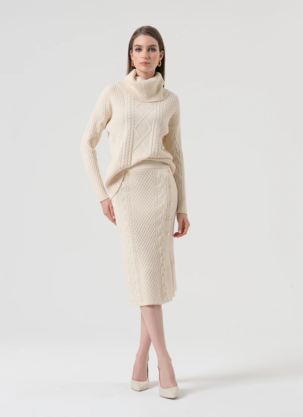 Fracomina Gonna slim midi in maglia con punto treccia