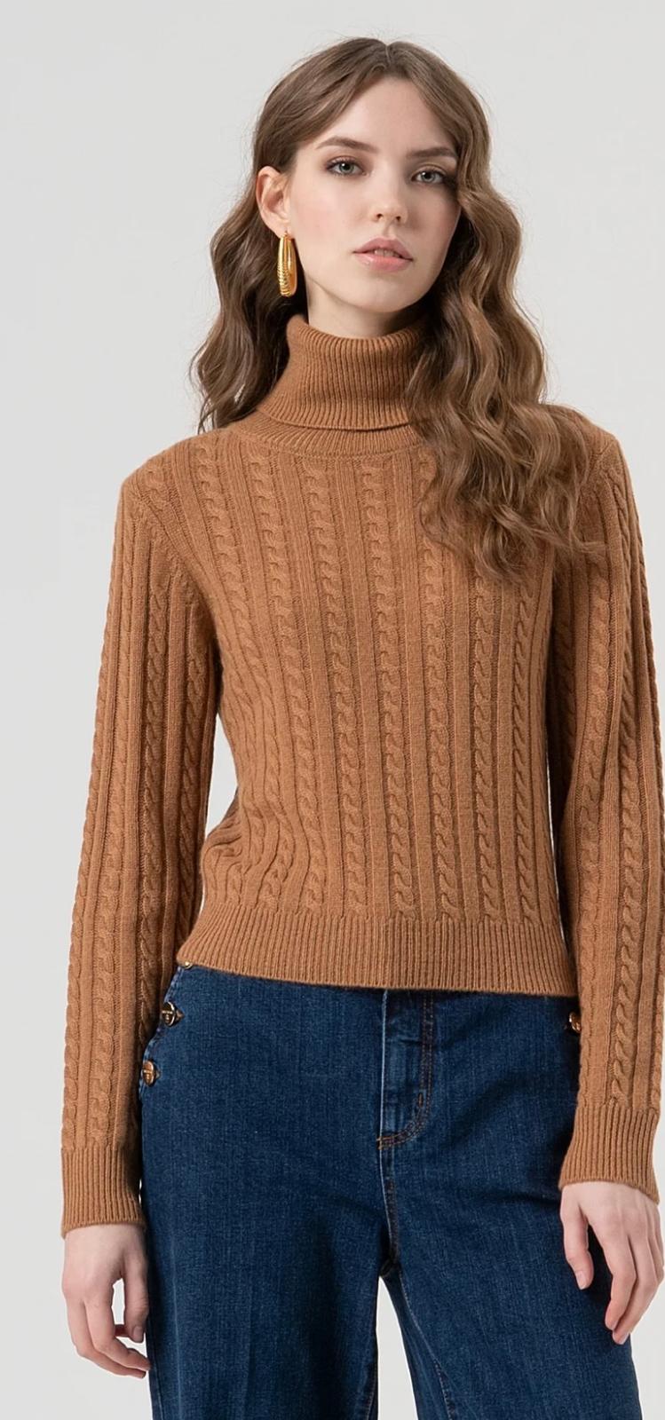 Fracomina Maglia regular con punto treccia in lana e cashmere